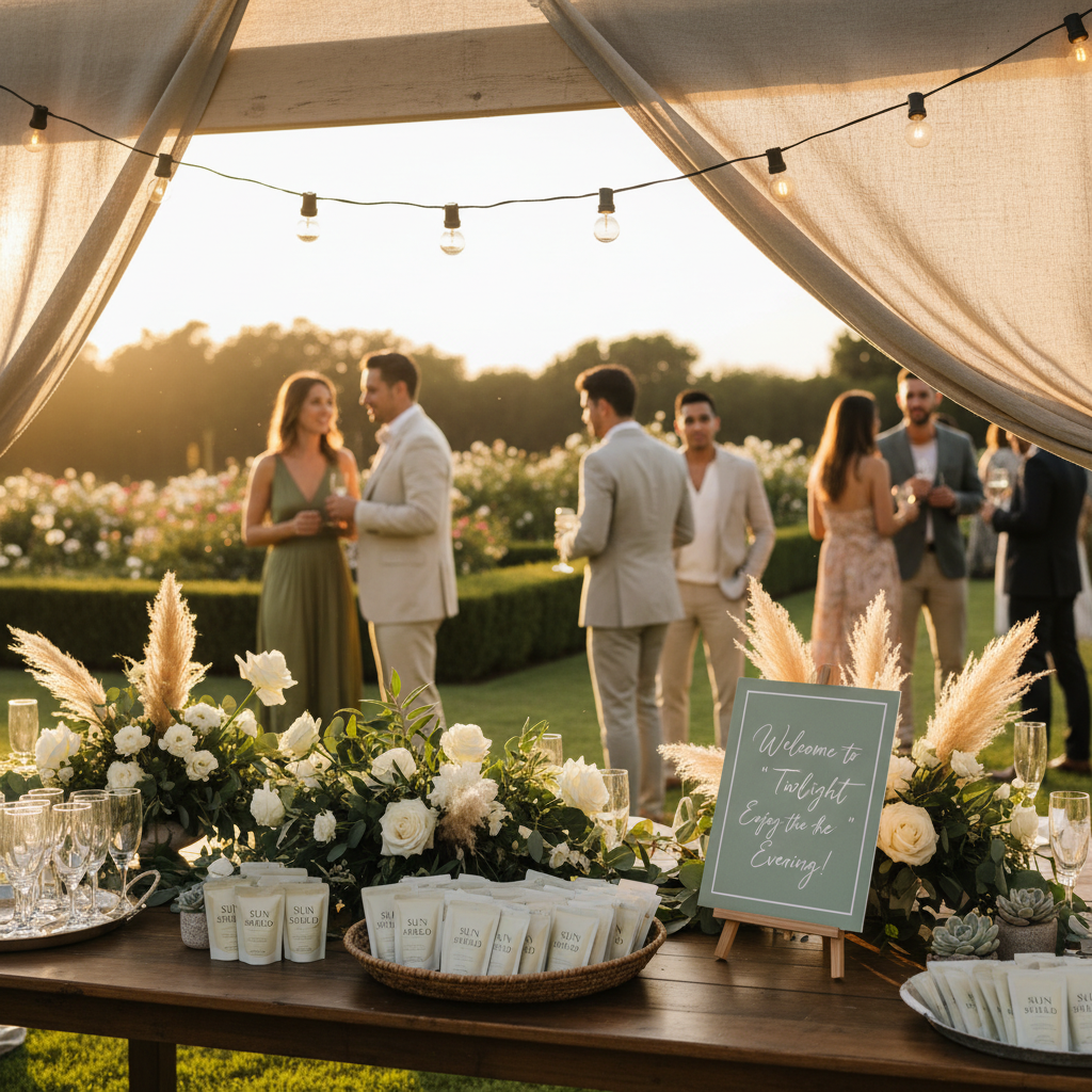 Upscale outdoor festival with Solvyn Shield sunscreen welcome station