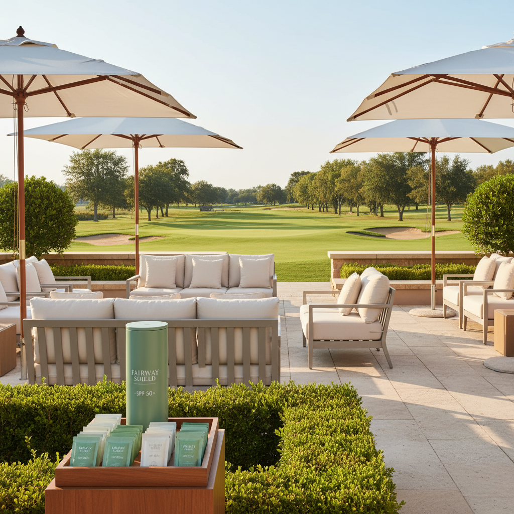 Luxury golf and country club terrace with Solvyn Shield sunscreen station